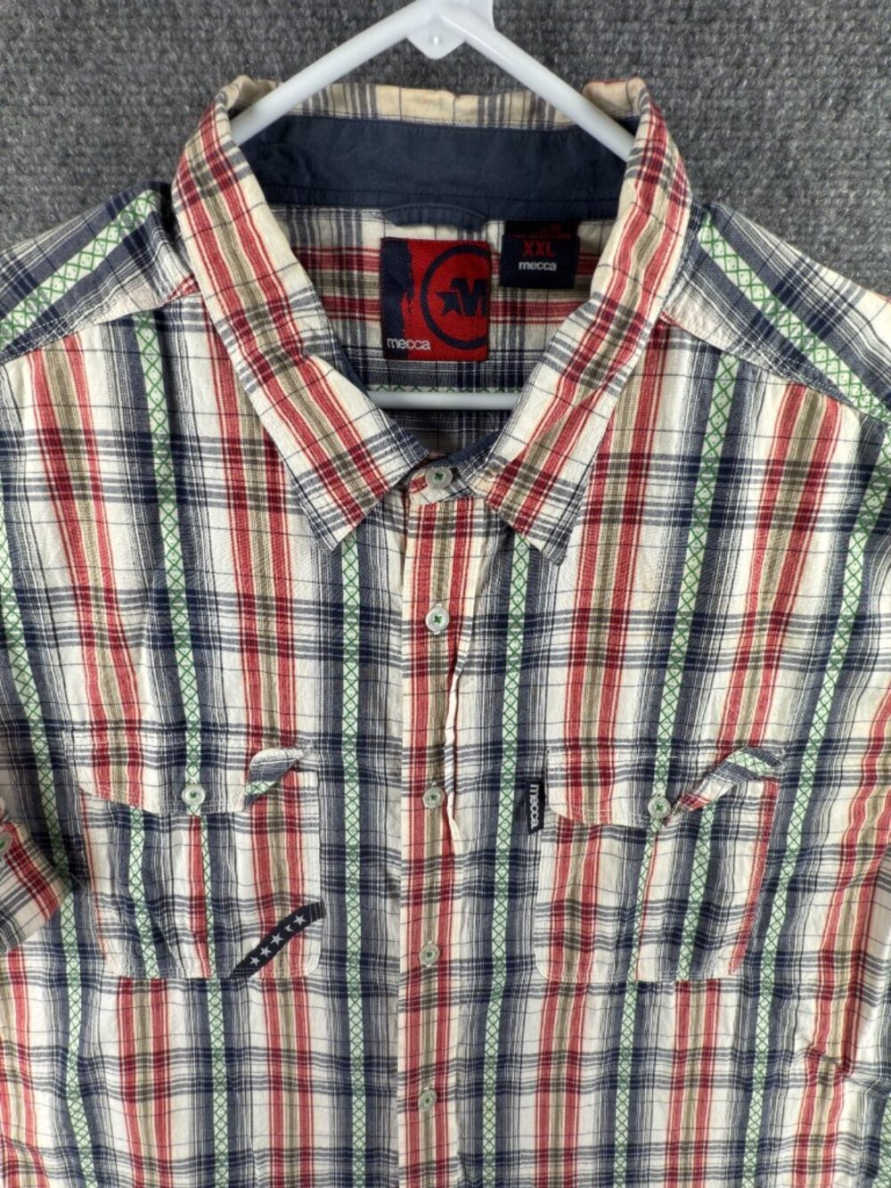 Mecca Button Up Shirt Men 2XL Short Sleeve Plaid Cotton Red Blue Green Pockets